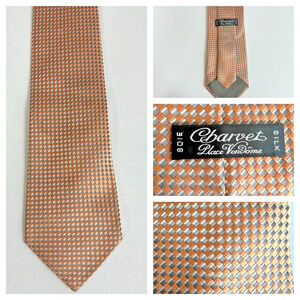 Charvet Place Vendome Men's Tie Checkered Basket Weave Gold Silk 3.75" x 57"